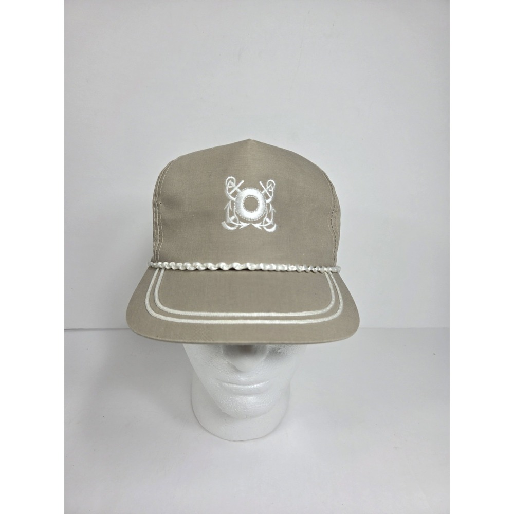 Vtg 80s Tonal Tan Nautical Youngan Captain Snapback Trucker Rope Hat Embroidered